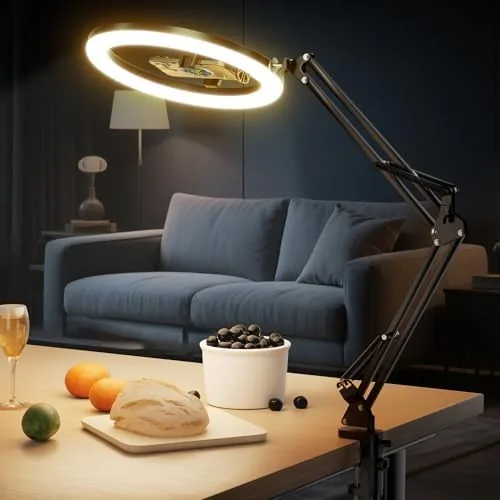 Overview of the UBeesize 12'' Overhead Ring Light for Desk with Phone Mount