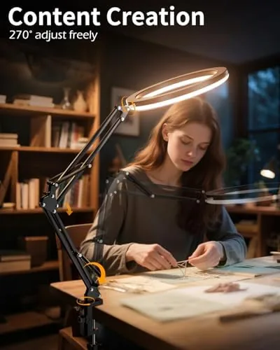Close look at the UBeesize 12'' Overhead Ring Light for Desk with Phone Mount build quality