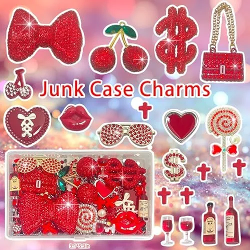 Close look at the Red Junk Case Charms Kit, Junks Phone Cases With Rhinestone build quality