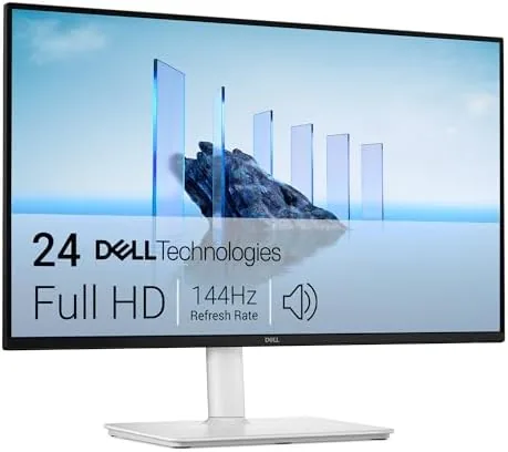 Dell 24 Plus monitor in ash white on a desk with a keyboard