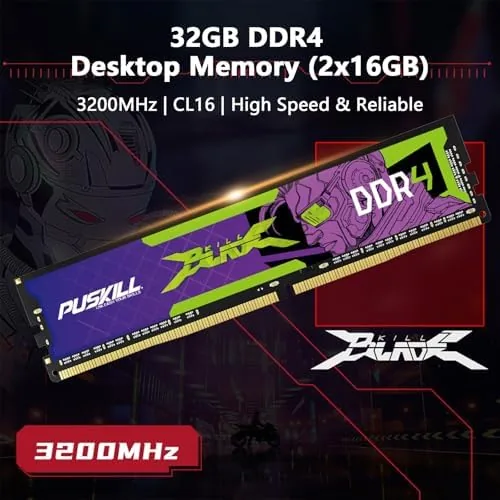 Close look at the PUSKILL DDR4 32GB (2x16GB) 3200MHz PC RAM | CL16-18-18-42 | build quality