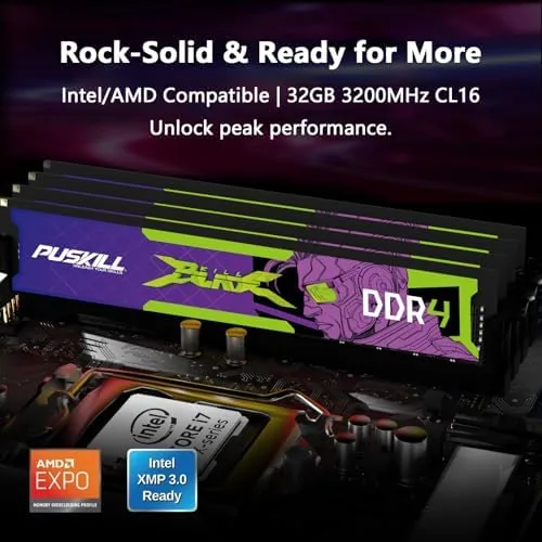 The PUSKILL DDR4 32GB (2x16GB) 3200MHz PC RAM | CL16-18-18-42 | in real use