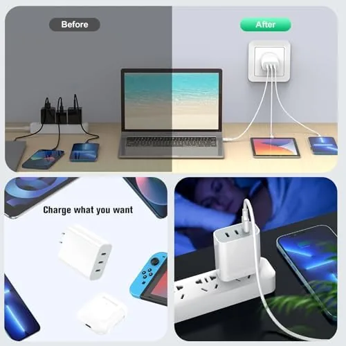 Another view of the USB C Charger Block, Amoner 35W 3-Port PD Fast Charger