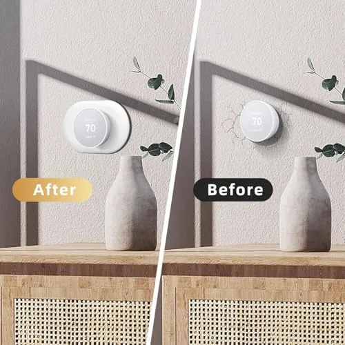 Hallway wall with the Nest thermostat and plate installed