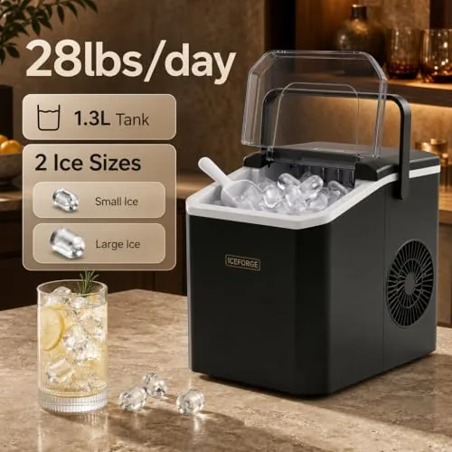 The bullet ice maker next to a freezer full of ice trays for comparison