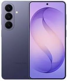 Galaxy S26 in Cobalt Violet resting on a fabric surface