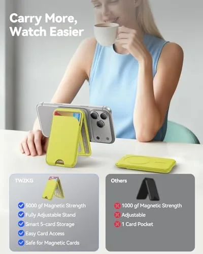 Another view of the TWZKG for MagSafe Wallet, 5 Cards Holder with Stand, Magnetic