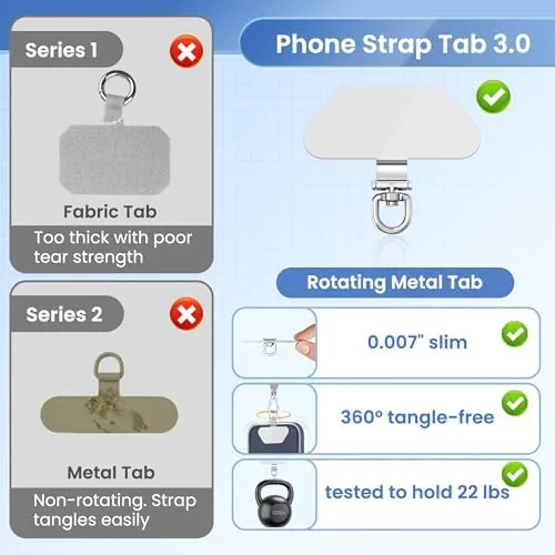 Another view of the Metal Phone Tether Tab, 360° Rotating Phone Lanyard Tab, 3Pack