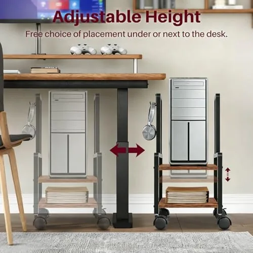 Close look at the Adjustable 2-Tier PC Stand, Computer Tower Stand with 360° Locking build quality