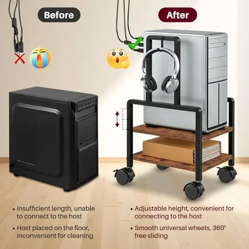 Another view of the Adjustable 2-Tier PC Stand, Computer Tower Stand with 360° Locking