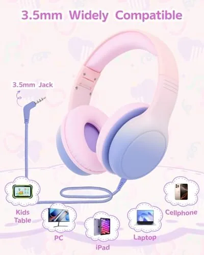 Another view of the Over Ear Kids Headphones with HD Mic, Safe Volume Limited