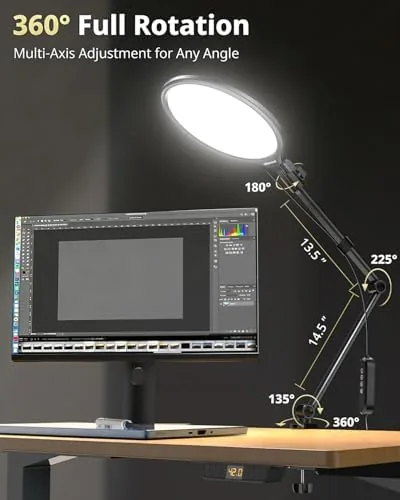 The UBeesize 10" Desk Ring Light with Stand, Multi-Angle Adjustable Arm in real use
