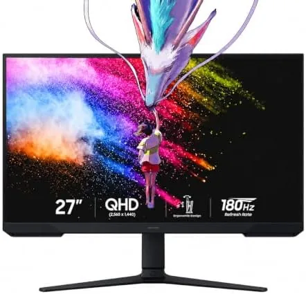 Samsung Odyssey G5 QHD gaming monitor glowing on a desk