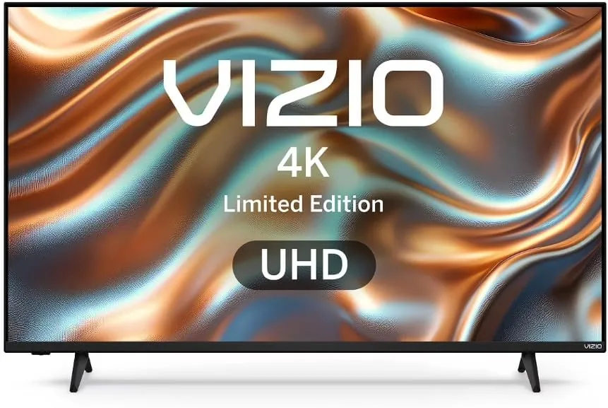 Close up of the VIZIO TV remote and stand