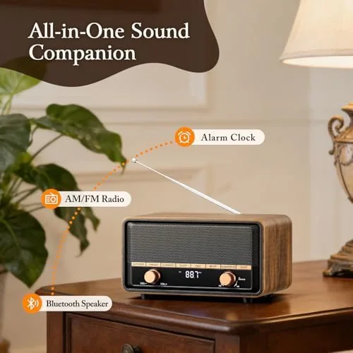 Close look at the Vintage Wooden AM FM Radio Bluetooth Clock Radio for Bedroom build quality