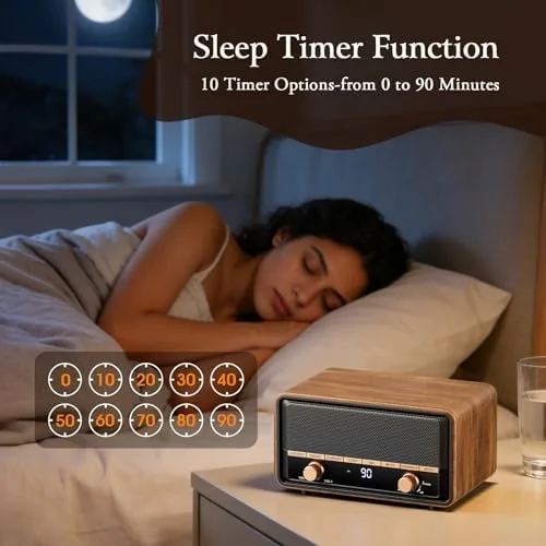 The Vintage Wooden AM FM Radio Bluetooth Clock Radio for Bedroom compared in context