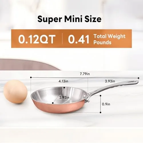 Close up of the long handle and riveted connection on the Macevia mini pan