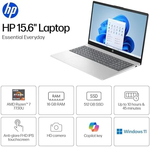 Close look at the HP 15.6 inch FHD IPS Touch Laptop, AMD Ryzen 7 build quality