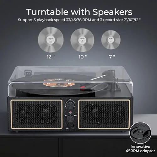 Close look at the Vinyl Record Player with 4 Built-in Stereo Speakers, Turntable for build quality