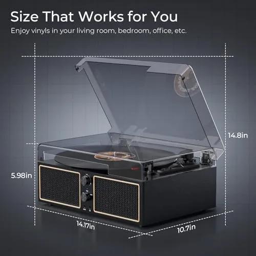 Another view of the Vinyl Record Player with 4 Built-in Stereo Speakers, Turntable for