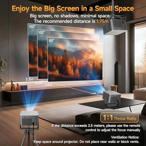 Another view of the Alwtniet HY350GT Projector with Google TV, WiFi 6, Bluetooth 5.4