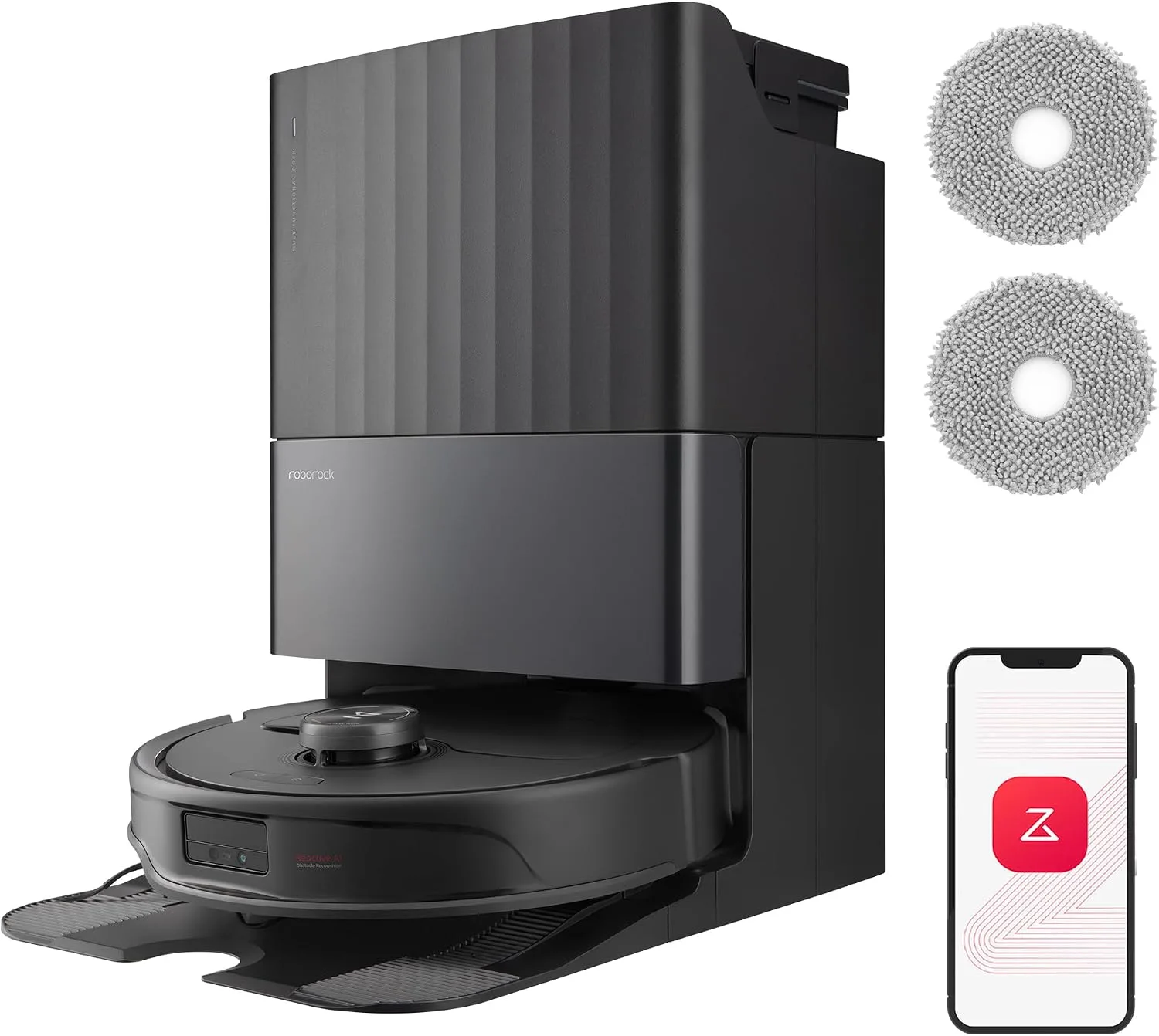 Roborock Saros 20 cleaning an area rug with its mop pad attached