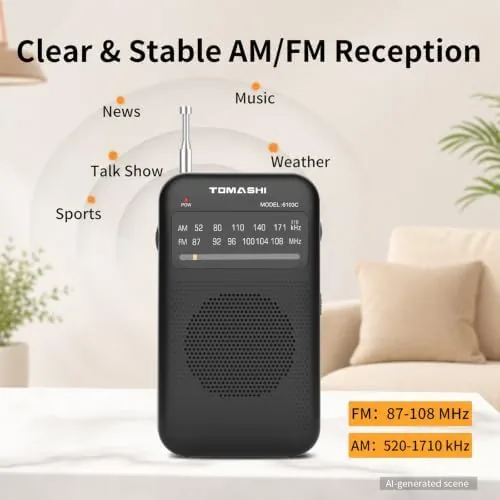 Close look at the TOMASHI Portable AM FM Radio, Pocket Battery Operated Transistor Radio build quality