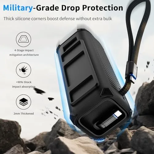 Close up of the textured silicone surface and the molded fit around the power bank corners