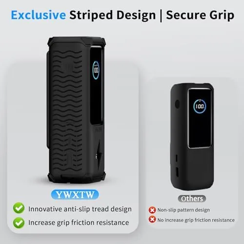 The power bank in the case with a wrapped USB-C cable secured by the built in strap