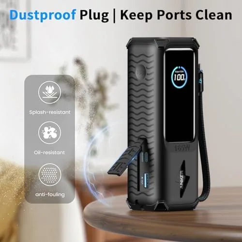 The cased power bank charging a laptop through the aligned USB-C cutout
