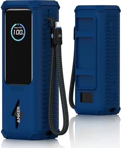 The cased power bank packed into a laptop bag with the cable secured
