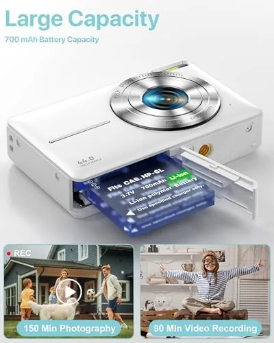 The point and shoot camera next to a smartphone and a higher end compact camera