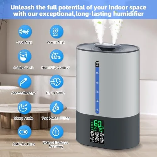 The Coolfiqu 6L Warm & Cool Mist Humidifiers for Bedroom,Large Room,Plants in real use