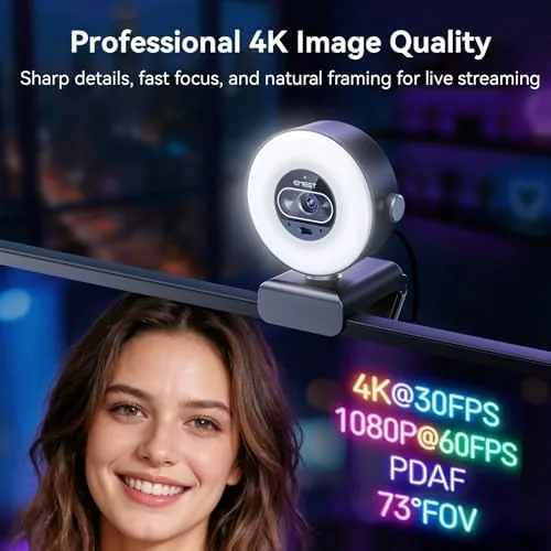 Close look at the EMEET S600L 4K Webcam for Streaming with Ring Light, 1/2" build quality
