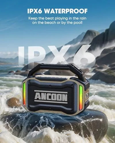 Detail shot of the ANCOON Speakers Bluetooth Wireless: 80W(Peak) Loud Speaker with Bass, 20H features