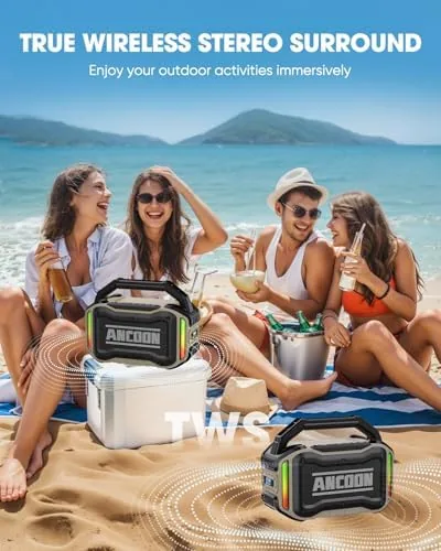 The ANCOON Speakers Bluetooth Wireless: 80W(Peak) Loud Speaker with Bass, 20H in real use