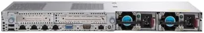 The rear panel of the server showing the dual power supplies, NIC ports, and iLO connector