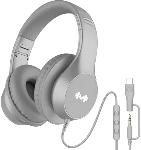 Wired Over Ear Headphones with Mic, USB-C Adapter, Silver | USB-C adapter included, 3.5mm Review: Tested and Rated