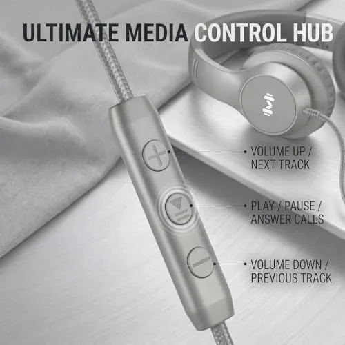 Close look at the Wired Over Ear Headphones with Mic, USB-C Adapter, Silver | build quality