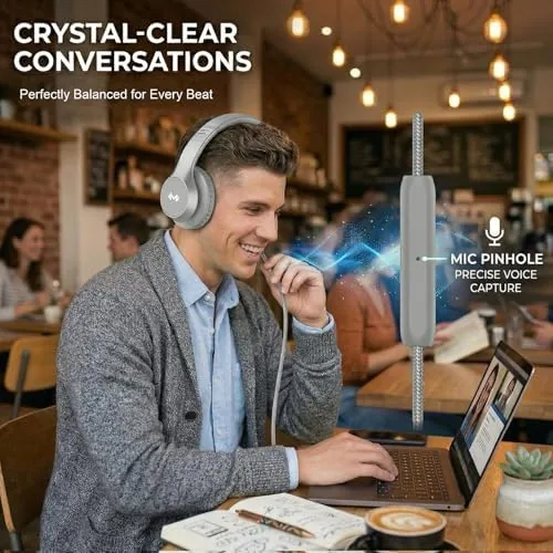 Another view of the Wired Over Ear Headphones with Mic, USB-C Adapter, Silver |