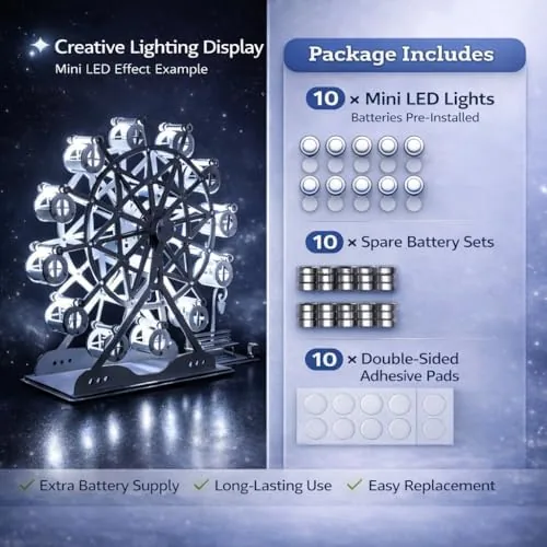 Close look at the Mini LED Lights 10 Pack, Battery Powered SMD Spot Lamps build quality