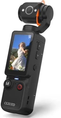 The mini vlogging camera held in one hand at a coastal viewpoint