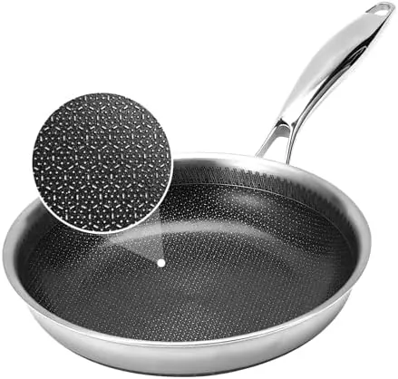 The 8-inch tri-ply hybrid frying pan on an induction cooktop