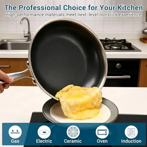 The hybrid pan next to a plain stainless pan for comparison