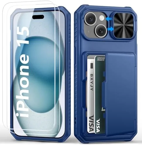 BXYJY for iPhone 15 Wallet Case with 2 Tempered Screen Protectors, Blue | Card Review: Tested and Rated