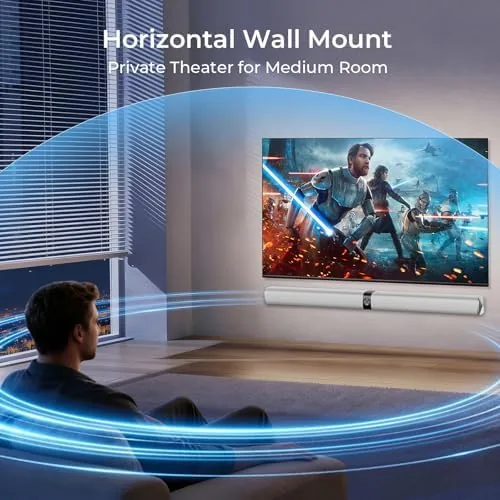 Detail shot of the Sound Bar for Smart TV, 80W Soundbar with Bluetooth/ARC/Opt/AUX Connect features
