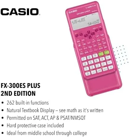 Close look at the Casio FX-300ESPLSBPKWAIT Scientific Calculator, Pink | 262 functions, natural textbook build quality