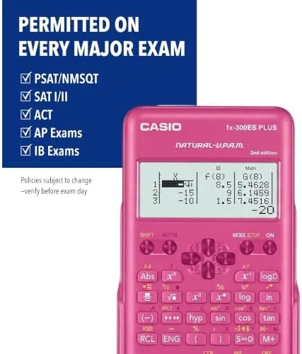 Another view of the Casio FX-300ESPLSBPKWAIT Scientific Calculator, Pink | 262 functions, natural textbook