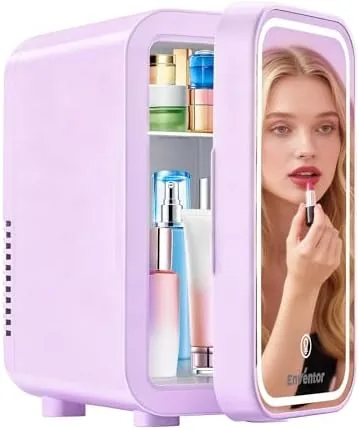 Overview of the Enventor Mini Fridge with Dimmable LED Mirror, 6L/8Can, AC/DC Power