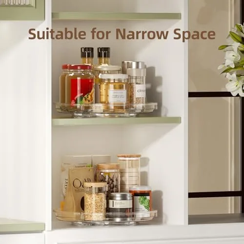 Clear turntable inside a refrigerator with condiment jars